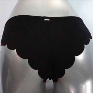 PINK Victorias Secret Nwt Solid Black Scalloped Swim Bikini Bottom XS